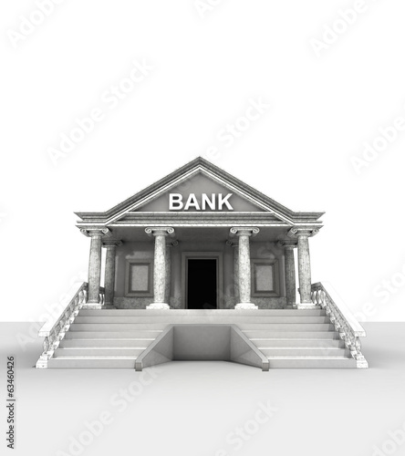 bank building isolated on white in classic style render