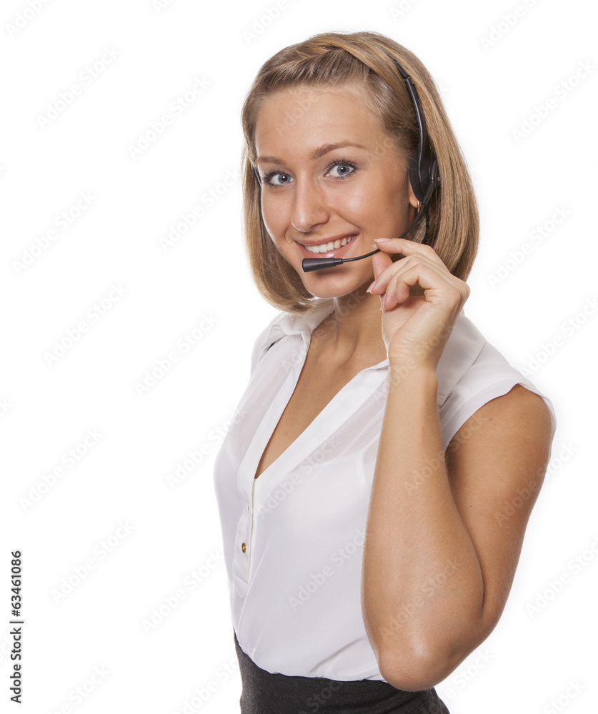 cute girl-secretary in the headphones cute girl-secretary in the headphones