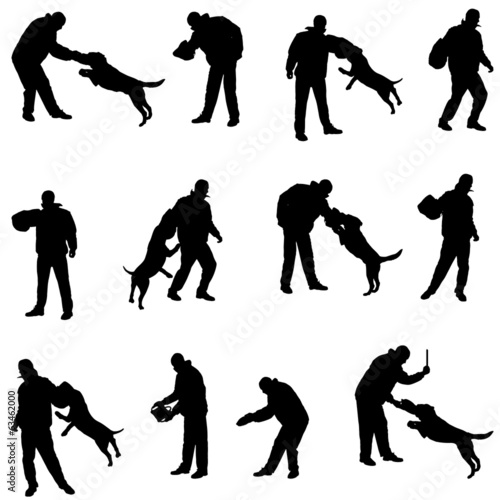 Vector silhouette of a man and dog.