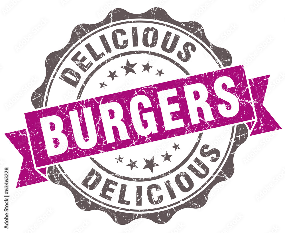 Burgers violet grunge retro style isolated seal Burgers violet grunge retro style isolated seal