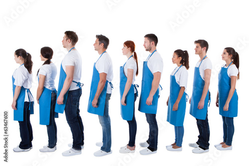 Large group of cleaners standing in a queue