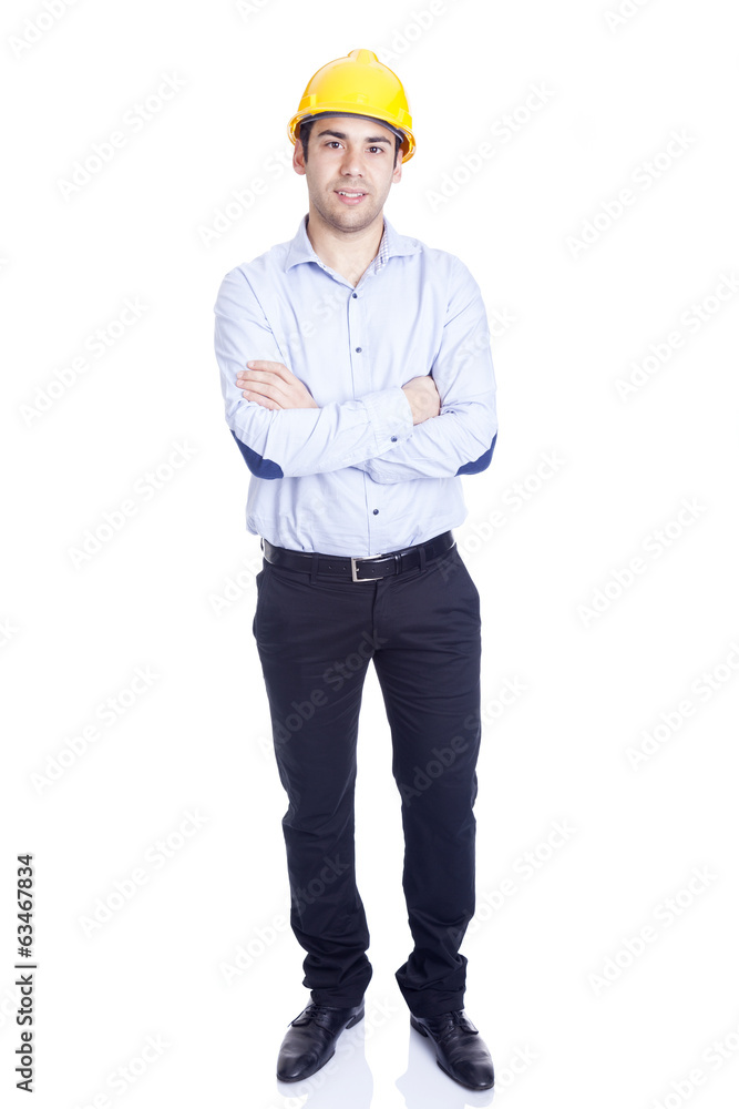 Full body portrait of a handsome engineer, isolated on white Full body portrait of a handsome engineer, isolated on white