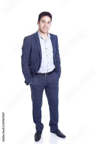 Full body portrait of a handsome business man, isolated on white
