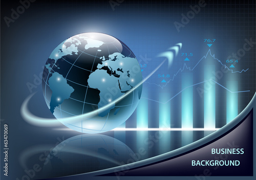 growth chart and planet earth with an arrow on a dark blue backg