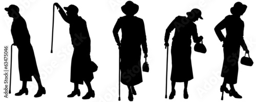 Vector silhouette of old people.