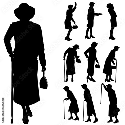 Vector silhouette of old people.