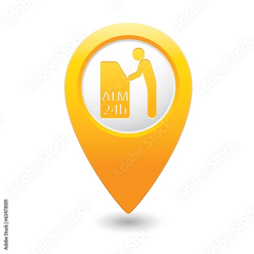 Map pointer with ATM cashpoint icon