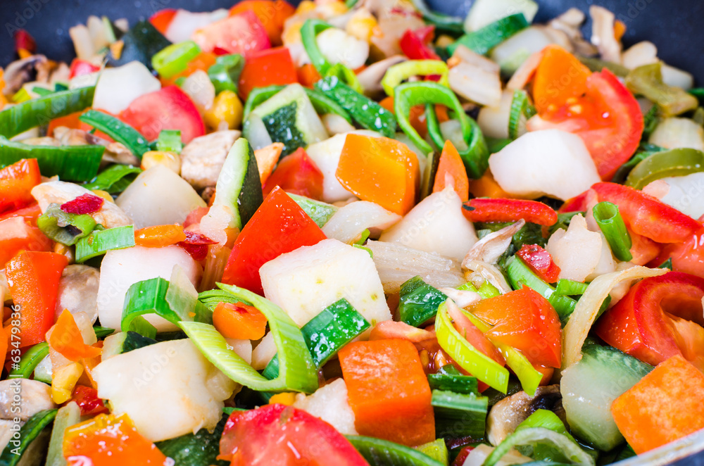 Sliced vegetables in the pan Sliced vegetables in the pan
