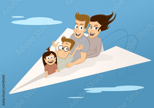 Family in the paper plane