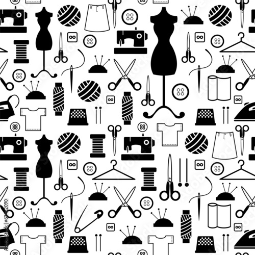 seamless pattern - Sewing and needlework icons