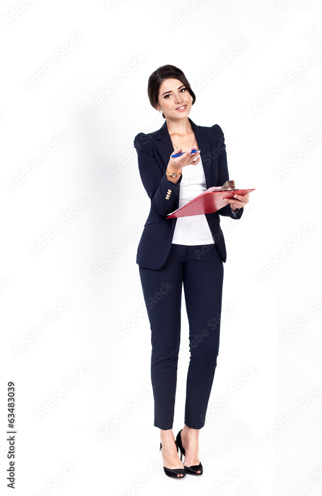Happy successful business woman on white background Happy successful business woman on white background