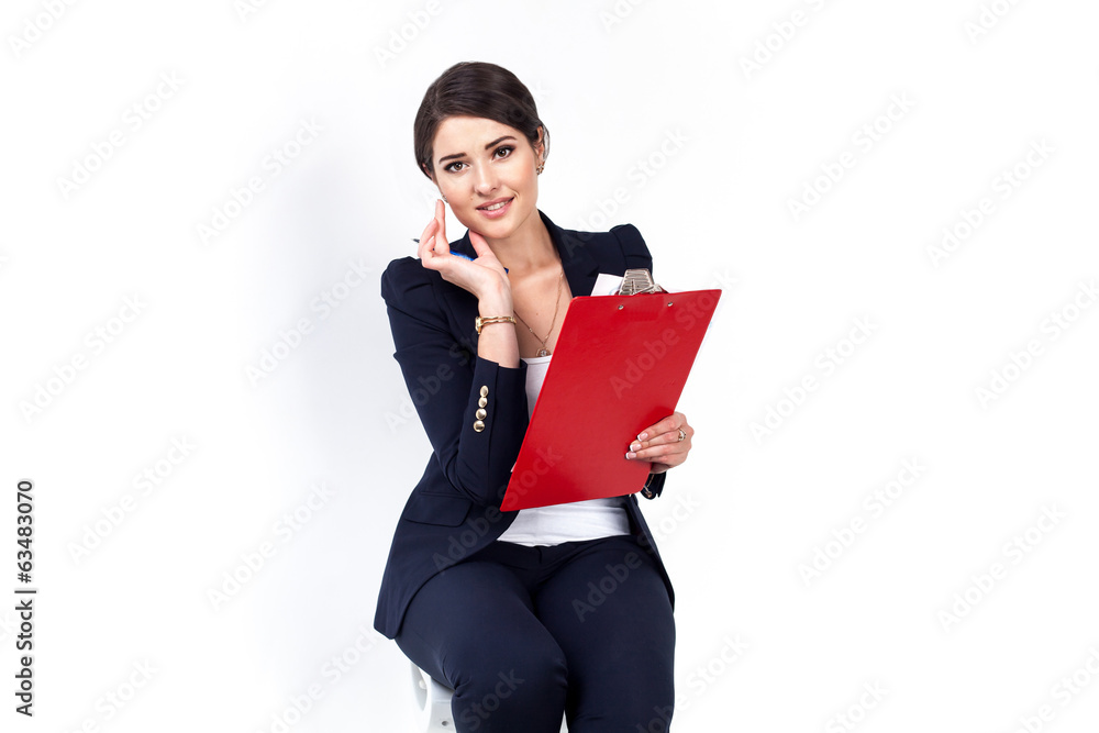 Happy successful business woman on white background Happy successful business woman on white background