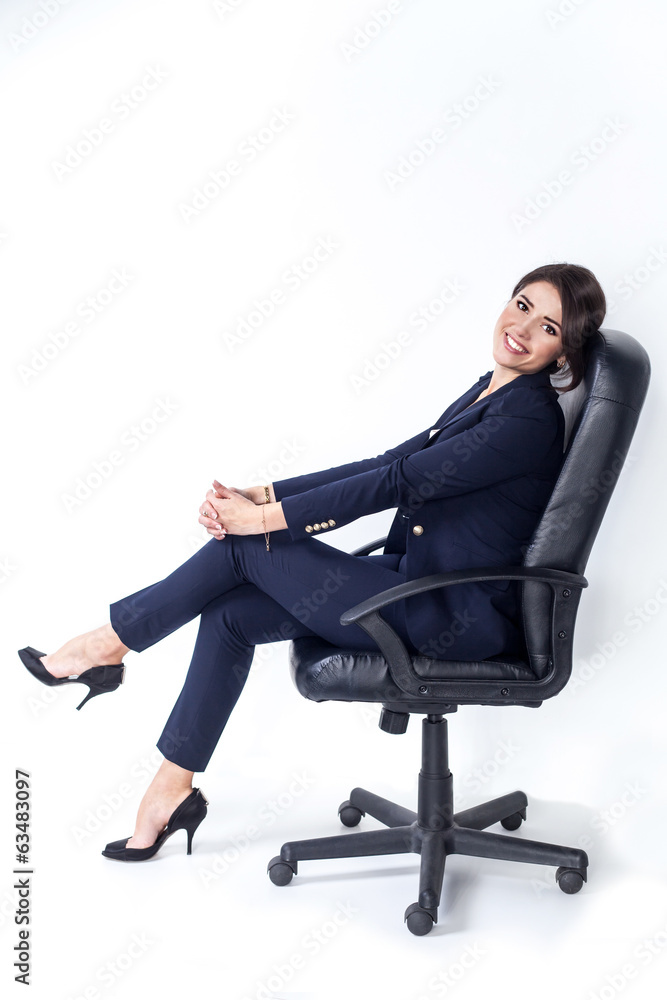 Happy successful business woman on white background Happy successful business woman on white background