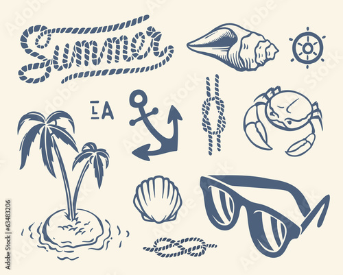 Vintage summer collection of nautical illustrations