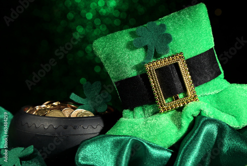 Saint Patrick day hat and pot of gold coins