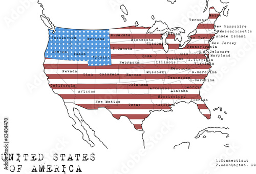USA map with flag and states names