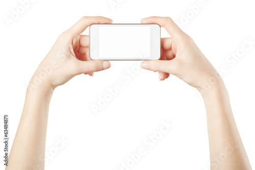 Smartphone in female hands isolated, clipping path