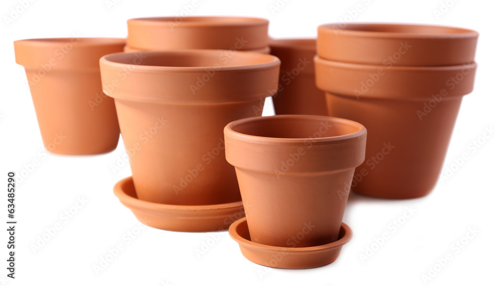 Clay flower pots, isolated on white Clay flower pots, isolated on white