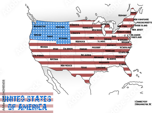 USA map with flag and states names