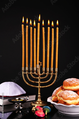 Festive composition for Hanukkah isolated on black
