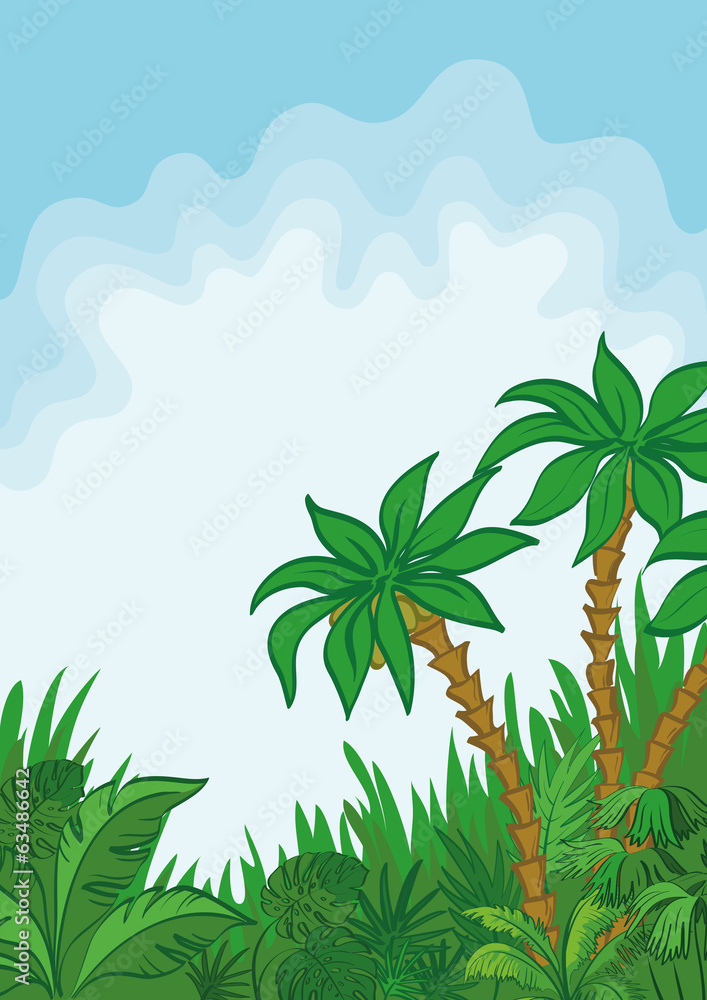 Exotic landscape, palm and plants