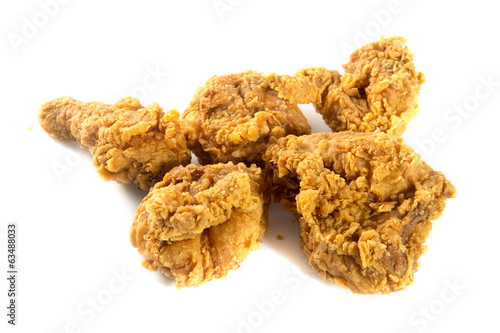 Fried chicken on white background.