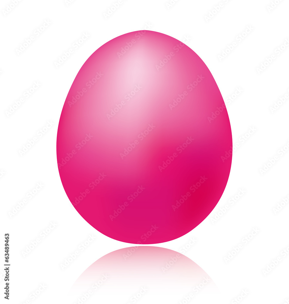 œuf de Pâques rose avec reflet sur fond blanc.