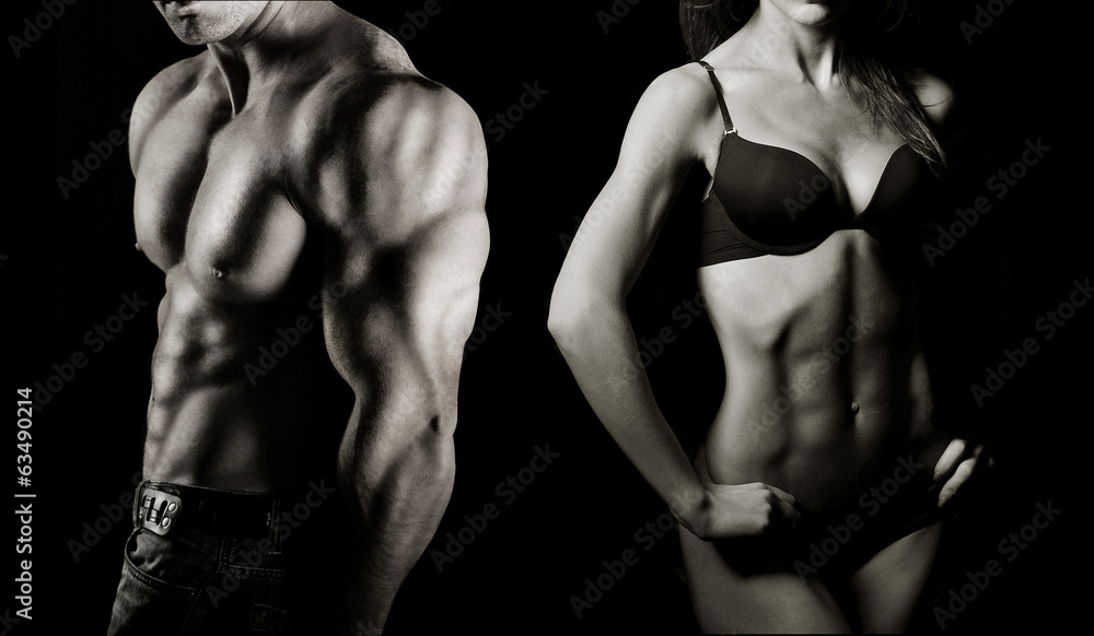 Bodybuilding. Man and woman - obrazy, fototapety, plakaty 