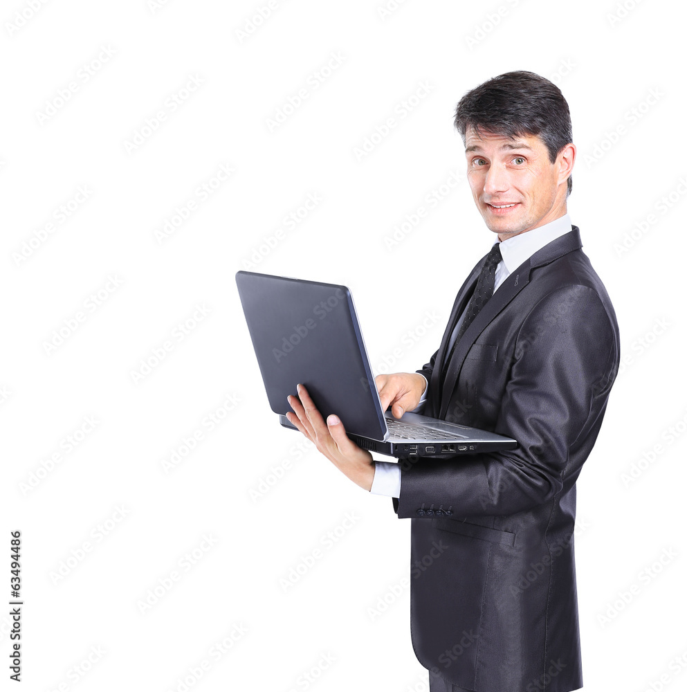 Business man with a laptop - isolated Business man with a laptop - isolated