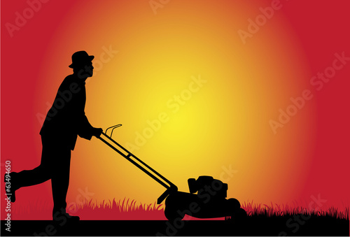 Man Mowing Lawn