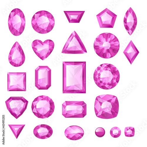 Set of realistic pink jewels. Bright gemstones.