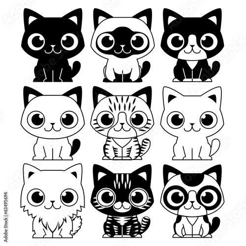 Set Of Different Adorable Cartoon Cats Isolated