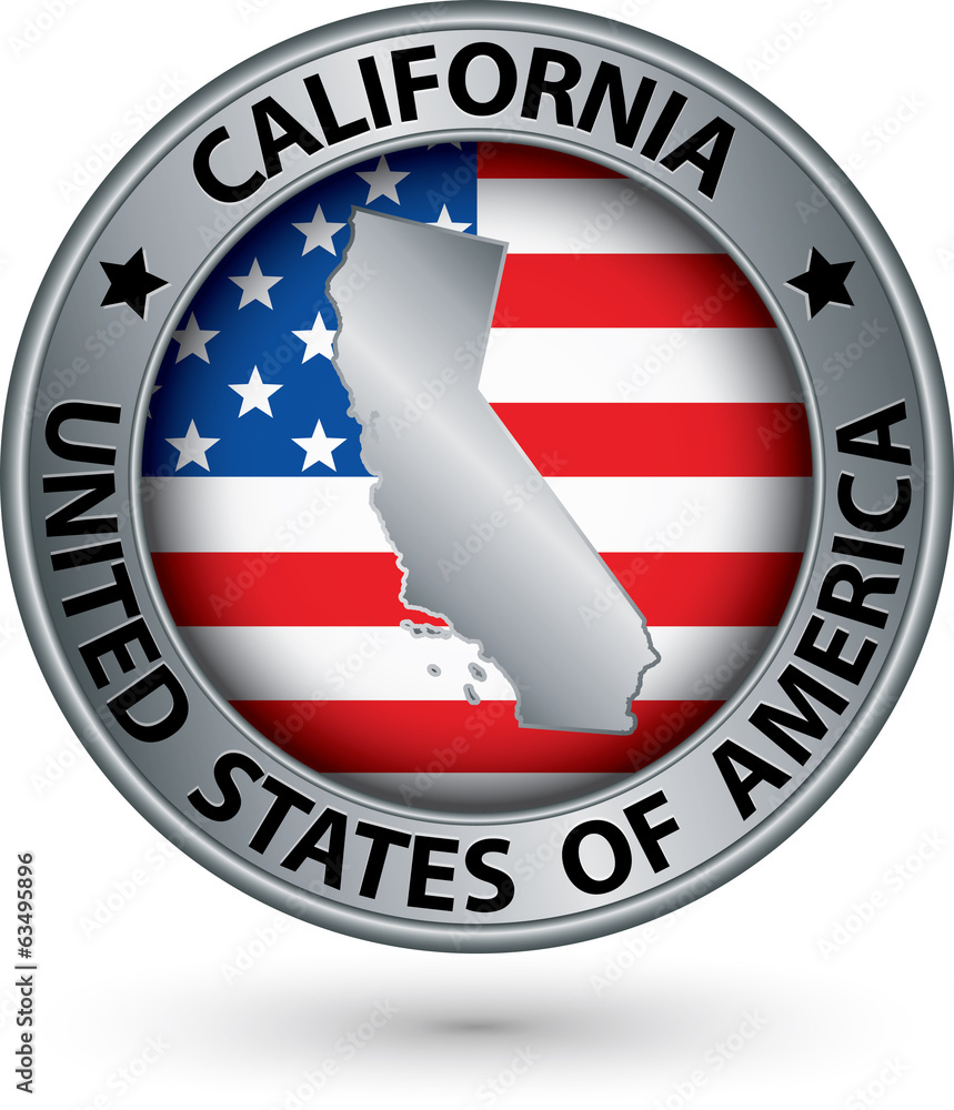 California state silver label with state map, vector illustratio California state silver label with state map, vector illustratio