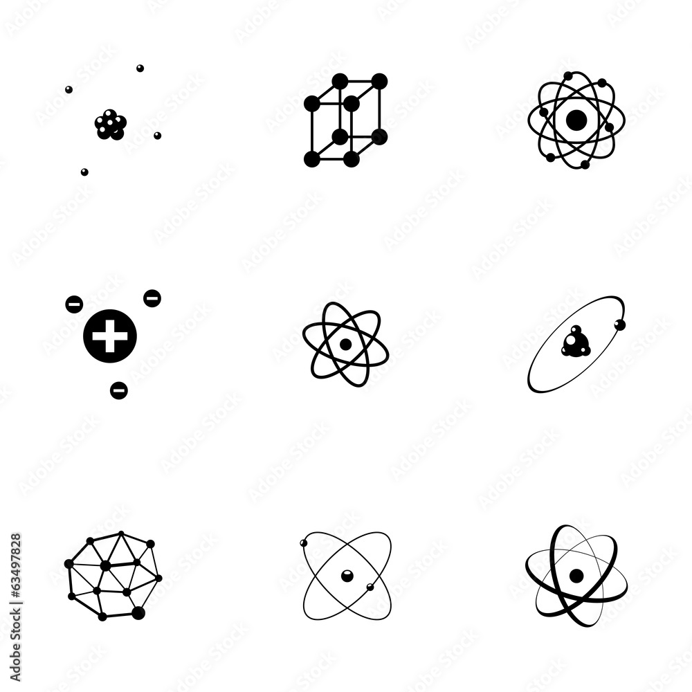 Vector black atom icons set - obrazy, fototapety, plakaty 