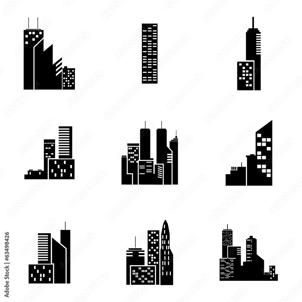 Obraz premium Vector black building icons set