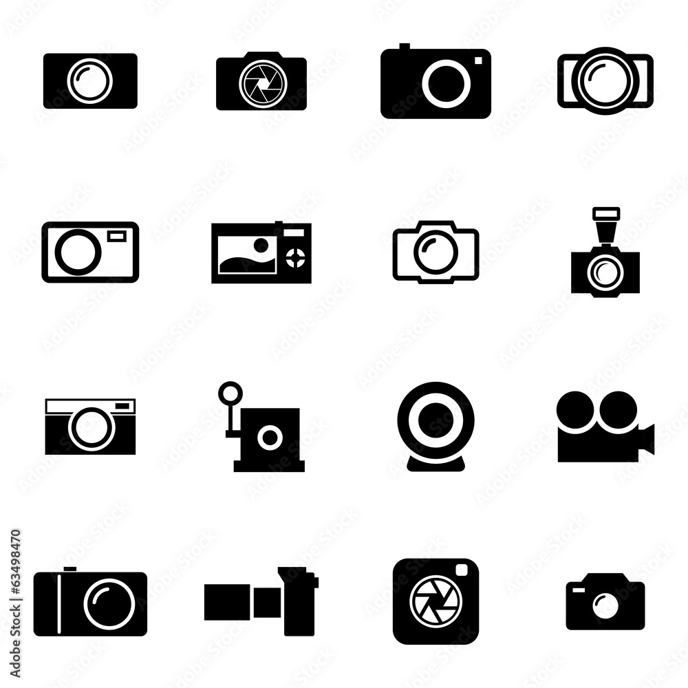 Vector black camera icons set Vector black camera icons set