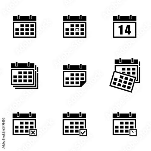 Vector black calendar icons set