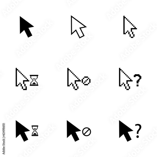 Vector black mouse cursor icons set