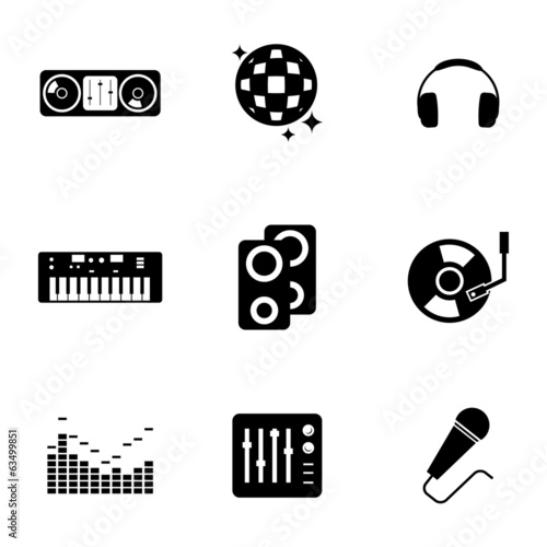 Vector black dj icons set