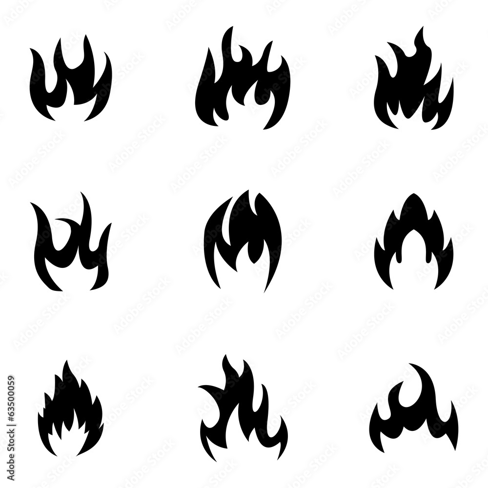 Vector black fire icons set Vector black fire icons set
