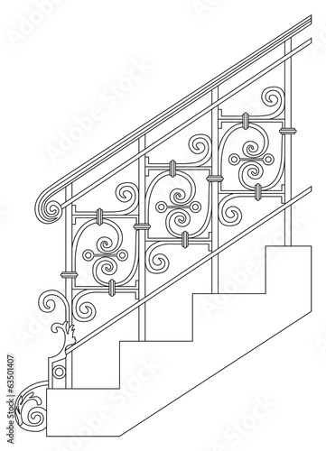 Black forged metal railings with floral motifs.