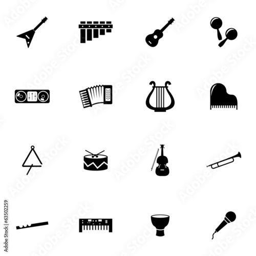 Vector black music instruments icons set