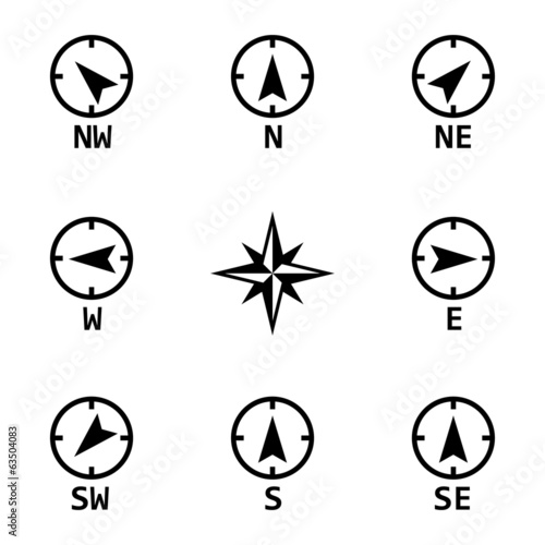 Vector black wind rose icons set