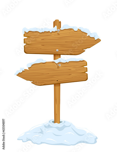 Snow on wooden sign