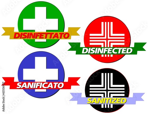 BOLLINO DISINFETTATO SANIFICATO SCRITTE COLORI MODIFICABILI
