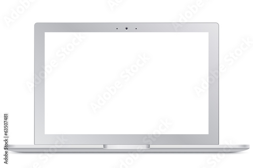Modern silver laptop with blank screen