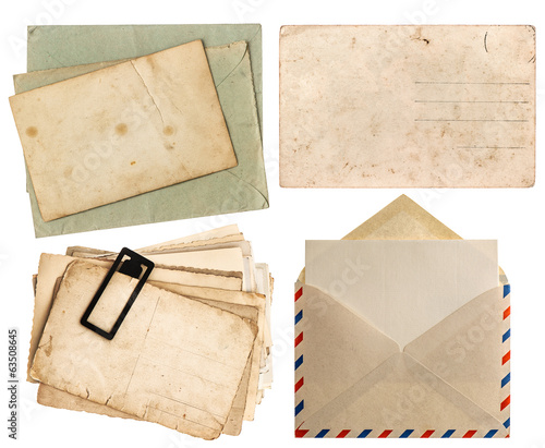 envelope air mail and postcards isolated on white