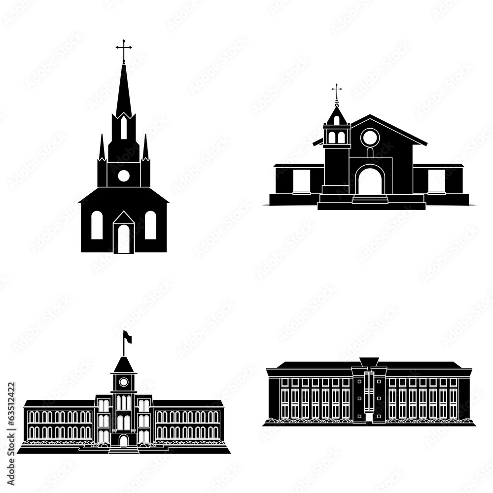 Set Of Different Building Silhouettes Isolated