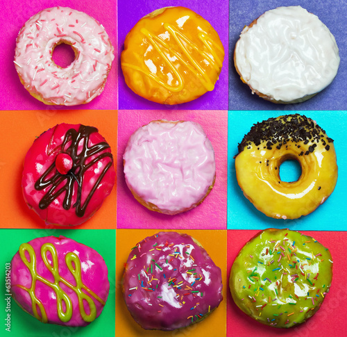 Fotografie, Tablou colored glazed donuts