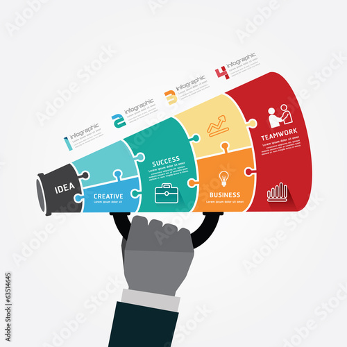 infographic Template with megaphone jigsaw banner . concept vect